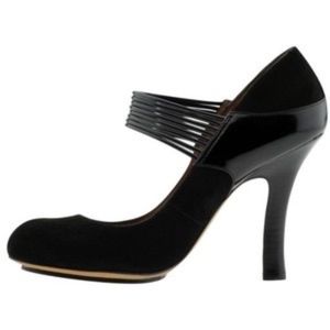 Modern Vintage Edwiges Art-Deco Black Suede Pumps